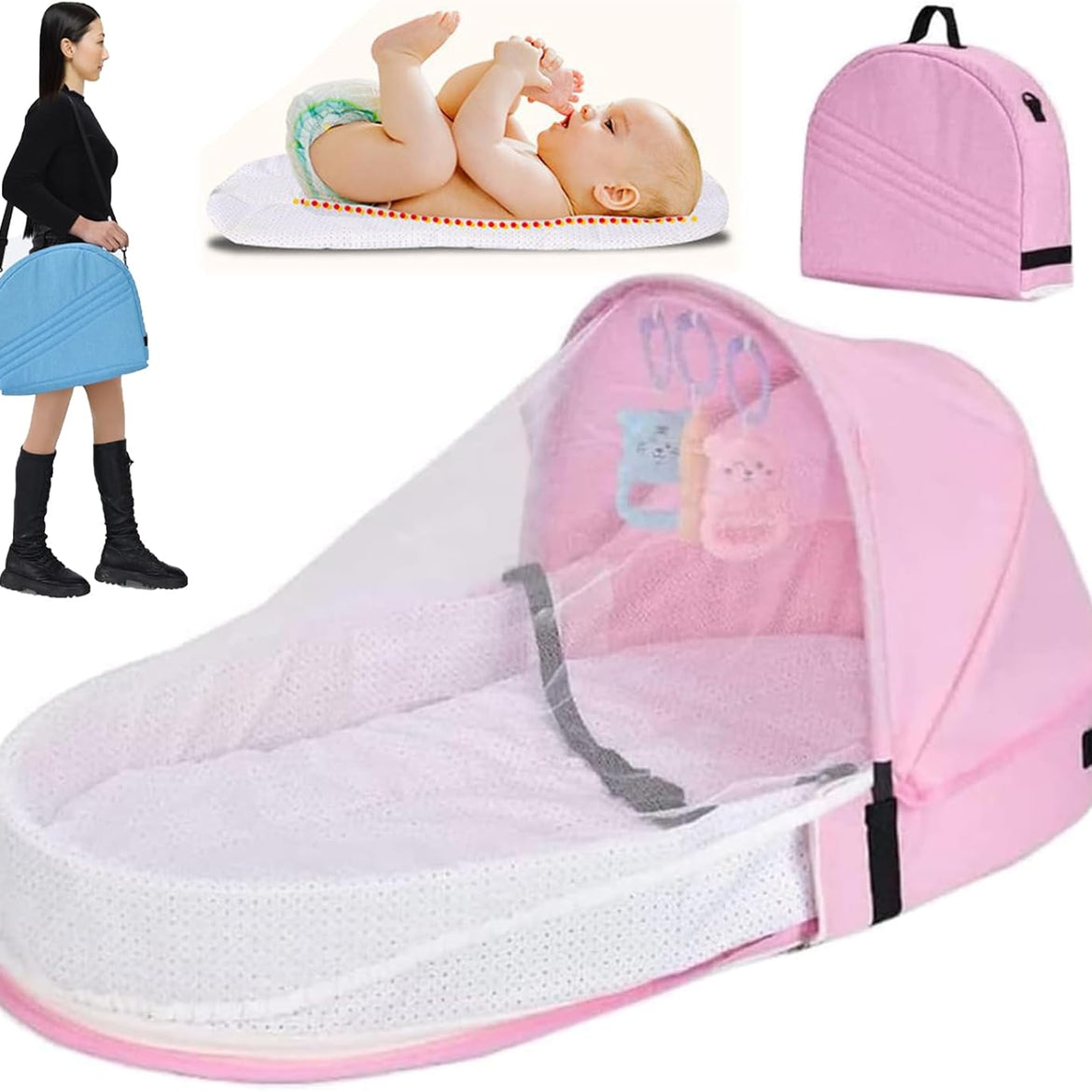 Baby Travel Cot with Mosquito Net and Awning