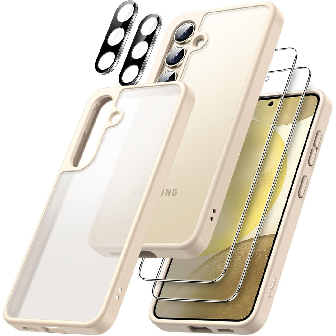 JETech 5 in 1 Matte Case for Samsung Galaxy S24 Ultra 5G with 2-Pack Screen Protector and Camera Lens Protector, Translucent Back Protective Phone Cover, Tempered Glass Film (Black)