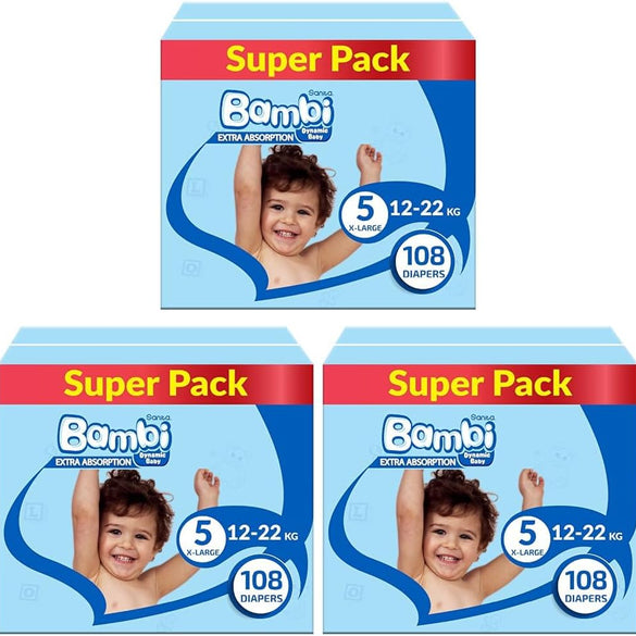 Sanita Bambi Baby Diapers Jumbo Pack Size 5, X-Large, 12-22 KG, 162 Count