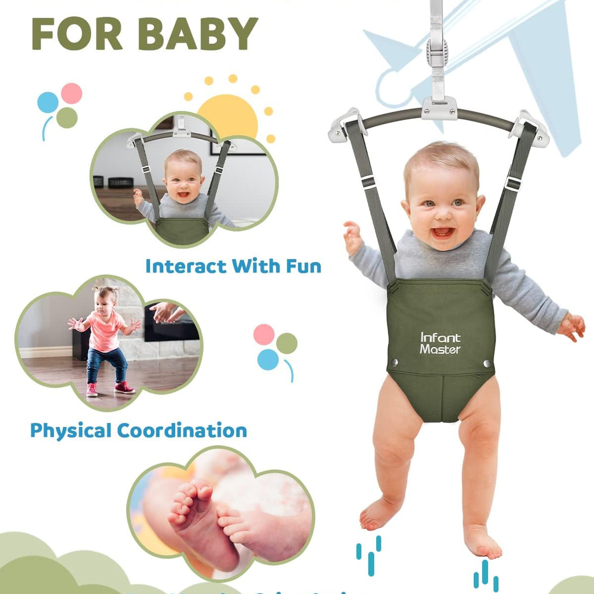 Infant Master Doorway Jumper, Johnny Jumper w/Adjustable Seat Bag, Durable Baby Door Bouncer & Swing Jumper w/Steel Spring, Wise Gift Choice for Infant & Toddler, Easy to Use, Blue