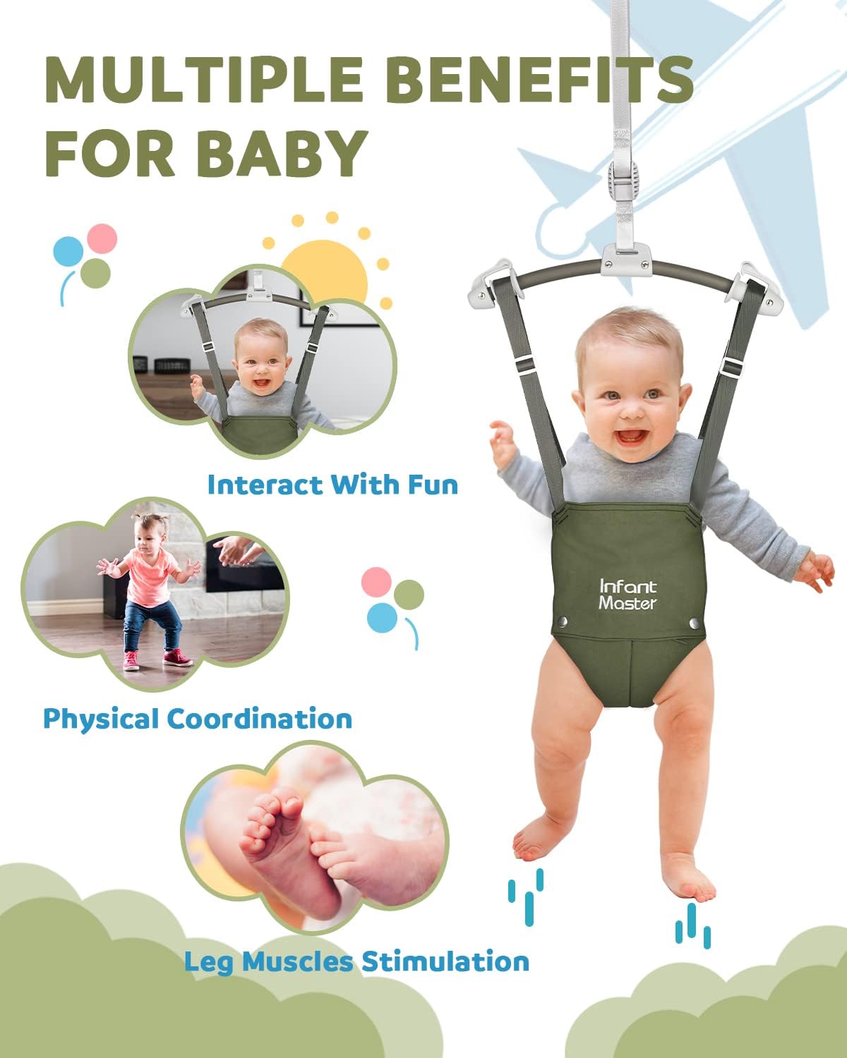 Infant Master Doorway Jumper, Johnny Jumper w/Adjustable Seat Bag, Durable Baby Door Bouncer & Swing Jumper w/Steel Spring, Wise Gift Choice for Infant & Toddler, Easy to Use, Blue