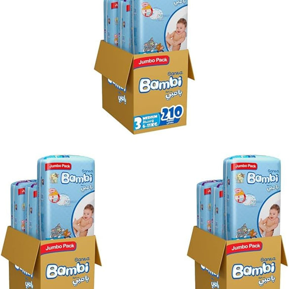 Sanita Bambi Baby Diapers Mega Pack Size 3, Medium, 6-11 KG, 184 Count