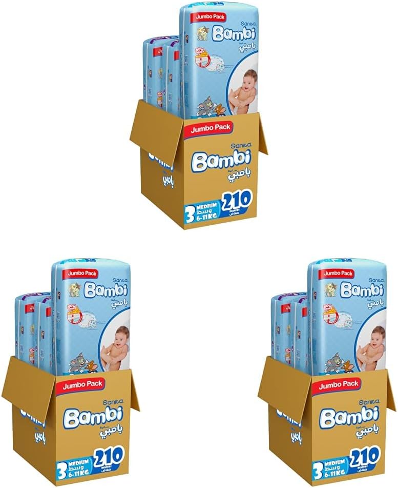 Sanita Bambi Baby Diapers Mega Pack Size 3, Medium, 6-11 KG, 184 Count