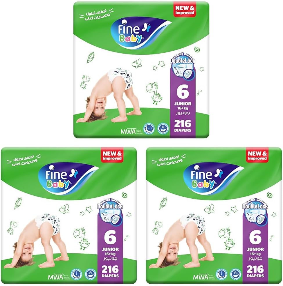 Fine Baby Double Lock, Size 6, Extra Large, 16+ kg, Giant Saver Box, 72 Diapers