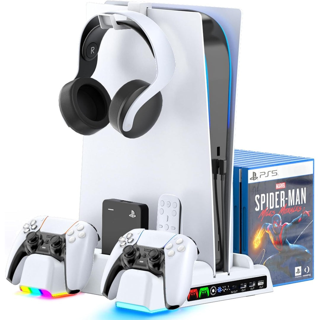 OIVO PS5 Cooling Stand with Charging Station, Dual Controller Charger, 12 Game Slots, Air Suction Cooling, LED Indicators, Variable Speed Fan