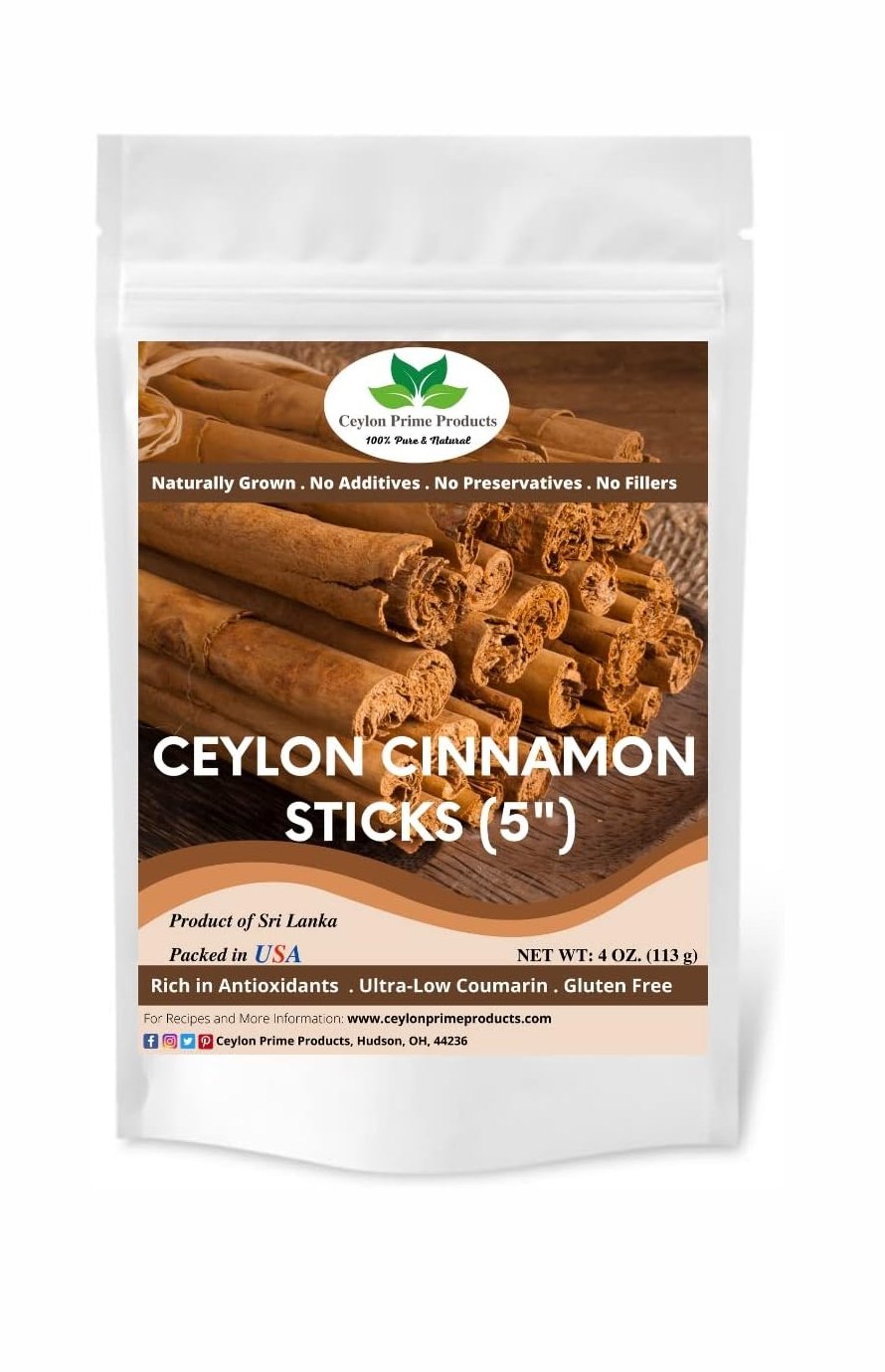 Ceylon Cinnamon Sticks 5" (4oz), Premium Grade True Cinnamon from Sri Lanka, 100% Pure and Natural in a Resealable Bag