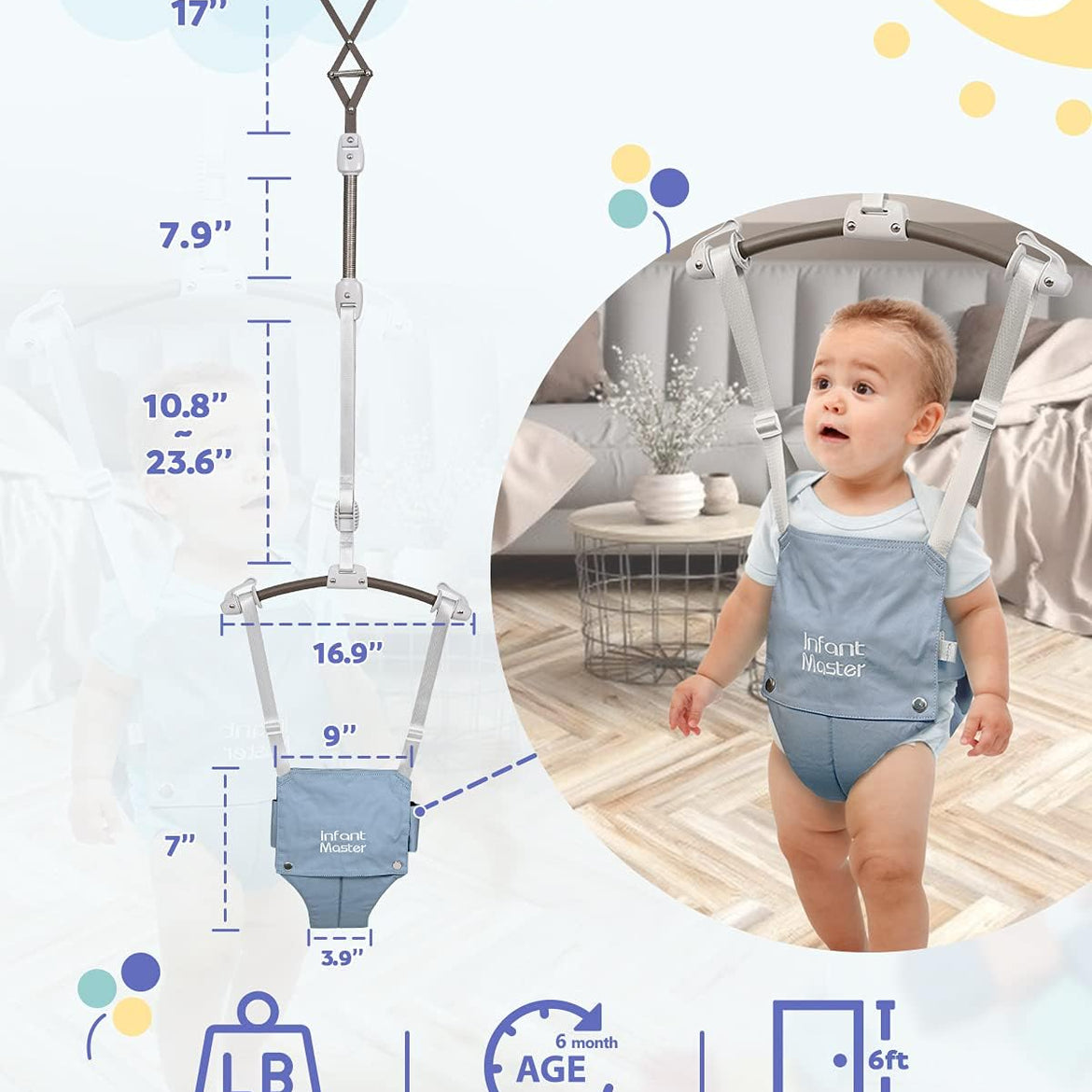 Infant Master Doorway Jumper, Johnny Jumper w/Adjustable Seat Bag, Durable Baby Door Bouncer & Swing Jumper w/Steel Spring, Wise Gift Choice for Infant & Toddler, Easy to Use, Blue