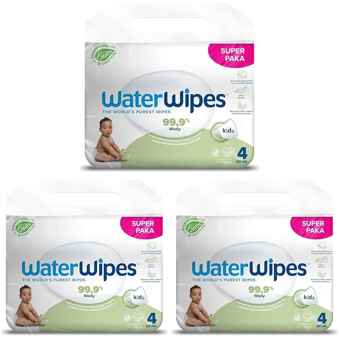 WaterWipes Plastic Free Textured Clean, Toddler & Baby Wipes, 240 Count (4 Packs), 99.9% Water Based Wet Wipes & Unscented for Sensitive Skin