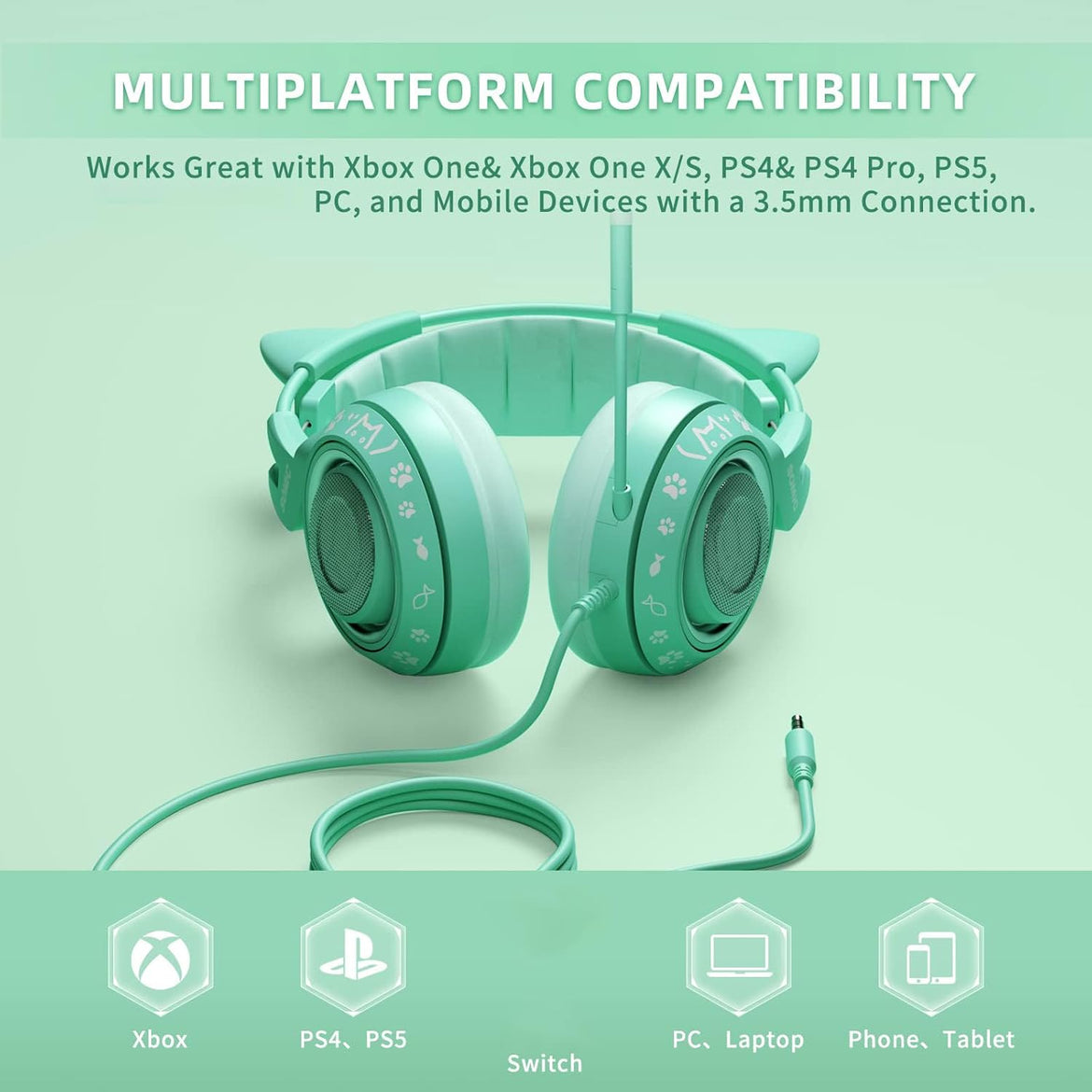 SOMIC G951s Pink Stereo Gaming Headset with Mic for PS4,Xbox,PC,Mobile Phone,3.5mm Noise Reduction Cat Ear Headphones Lightweight Over Ear Headphones for Girls