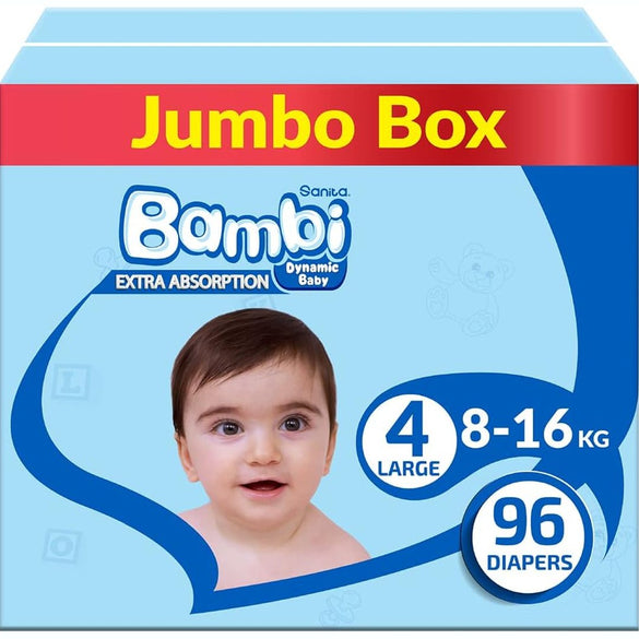 Sanita Bambi, Size 4, Large, 8-16 kg, Jumbo Pack, 62 Diapers