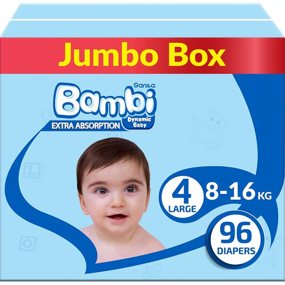 Sanita Bambi, Size 4, Large, 8-16 kg, Jumbo Pack, 62 Diapers