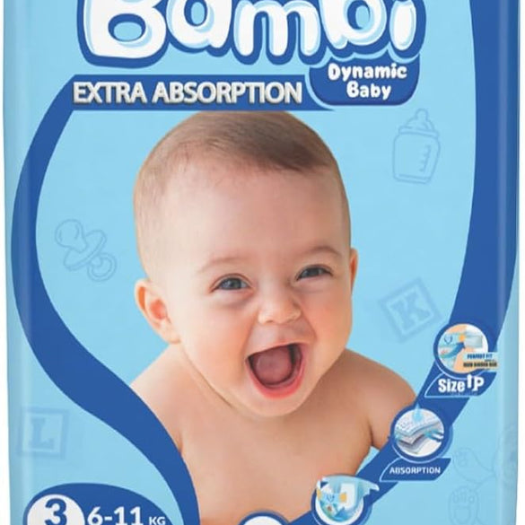 Sanita Bambi Baby Diapers Mega Pack Size 3, Medium, 6-11 KG, 184 Count
