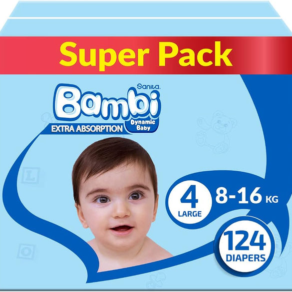Sanita Bambi, Size 4, Large, 8-16 kg, Jumbo Pack, 62 Diapers