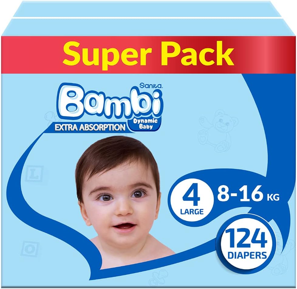 Sanita Bambi, Size 4, Large, 8-16 kg, Jumbo Pack, 62 Diapers