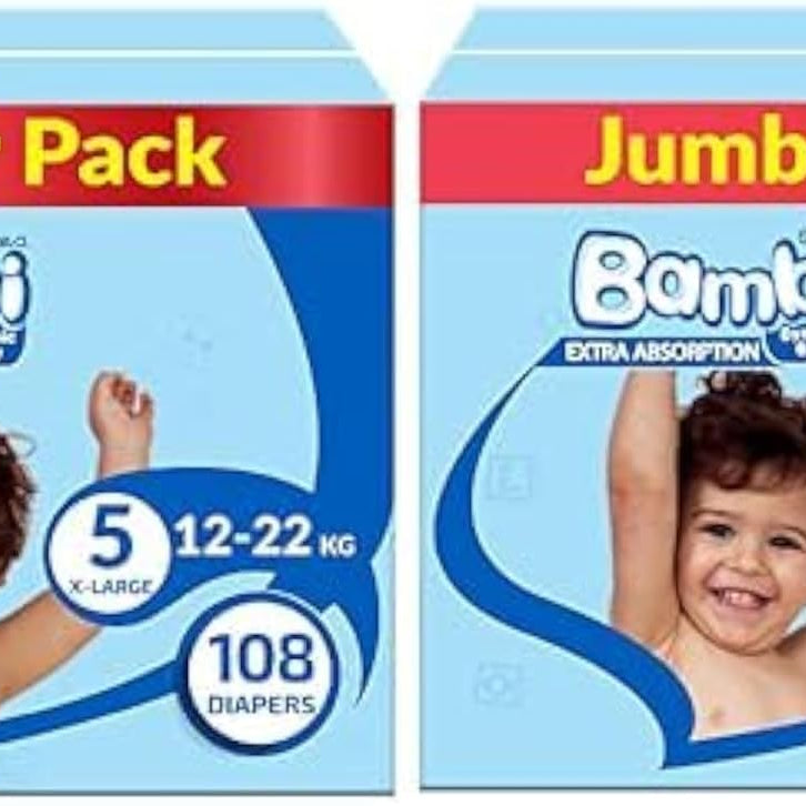 Sanita Bambi Baby Diapers Jumbo Pack Size 5, X-Large, 12-22 KG, 162 Count