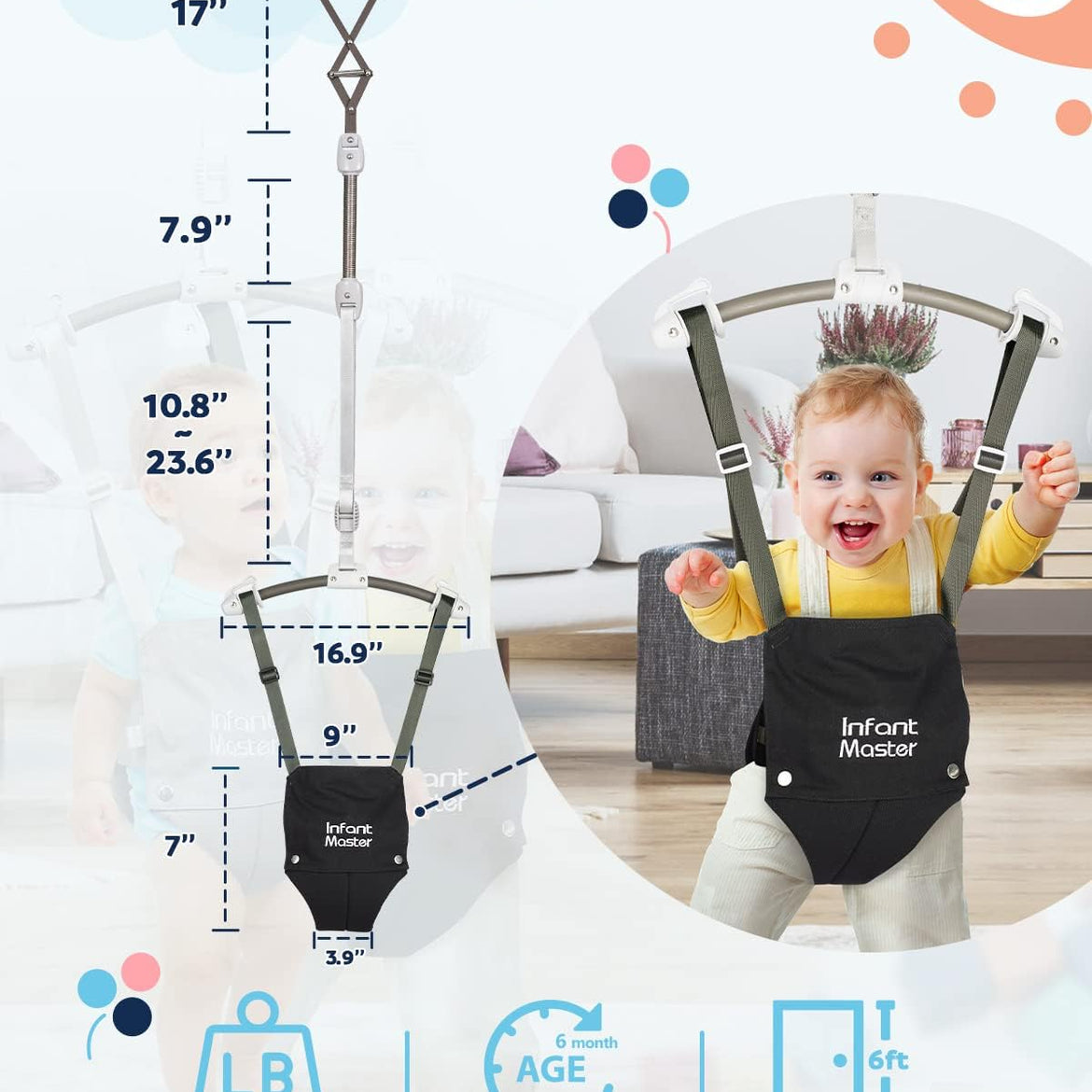 Infant Master Doorway Jumper, Johnny Jumper w/Adjustable Seat Bag, Durable Baby Door Bouncer & Swing Jumper w/Steel Spring, Wise Gift Choice for Infant & Toddler, Easy to Use, Blue