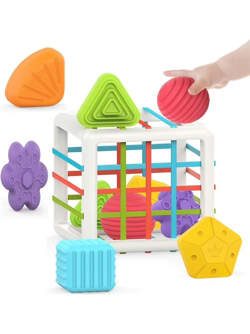 MINGKIDS Montessori Shape Sorting Cubes for 1 Year Old, Toddler, Kid, 6 Pc Multi Sensory Shape, Baby Toys 12 Month