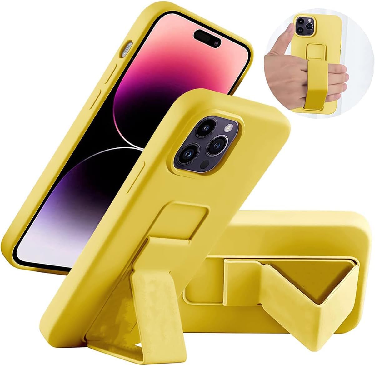 Compatible with iPhone 14 Plus Case with Stand, Multi-Functional Magnetic Vertical & Horizontal Kickstand Protective Phone Case, Candy Color Slim Cute Hybrid Cover (Black, iphone 14 plus)