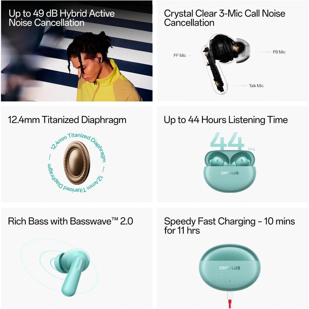 OnePlus Nord Buds 3 Pro Truly Wireless Bluetooth Earbuds with upto 49dB Active Noise Cancellation,12.4mm Dynamic Drivers,10mins for 11Hrs Fast charging with upto 44Hrs Music Playback [Soft Jade]