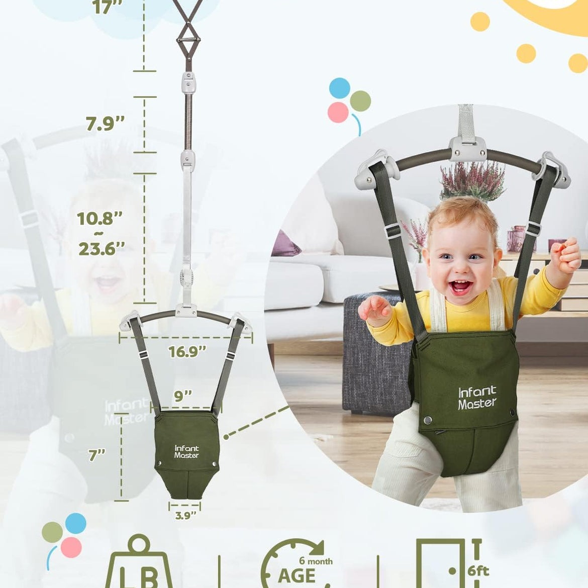 Infant Master Doorway Jumper, Johnny Jumper w/Adjustable Seat Bag, Durable Baby Door Bouncer & Swing Jumper w/Steel Spring, Wise Gift Choice for Infant & Toddler, Easy to Use, Blue