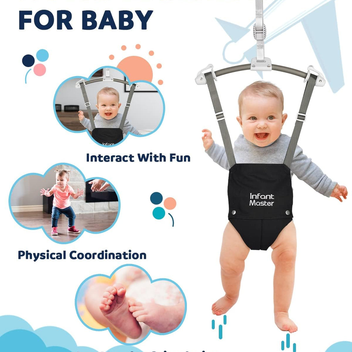 Infant Master Doorway Jumper, Johnny Jumper w/Adjustable Seat Bag, Durable Baby Door Bouncer & Swing Jumper w/Steel Spring, Wise Gift Choice for Infant & Toddler, Easy to Use, Blue