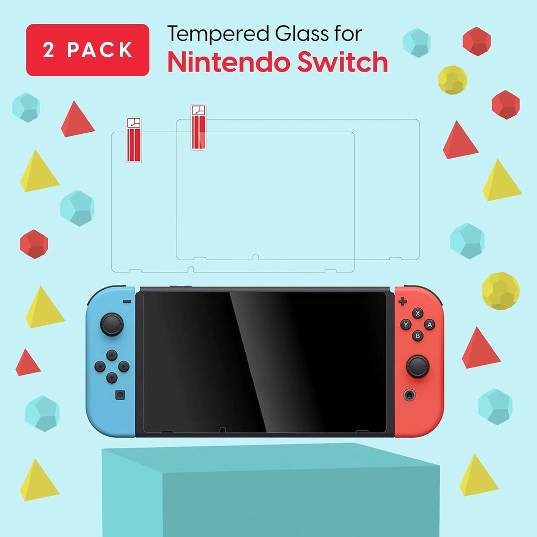 Nintendo Switch Screen Protector (2 Pack) by TalkWorks | Anti-Glare & Scratch Resistant Tempered Glass | Easy-Install Ultra-Thin HD Glass Screen Cover Film Back
