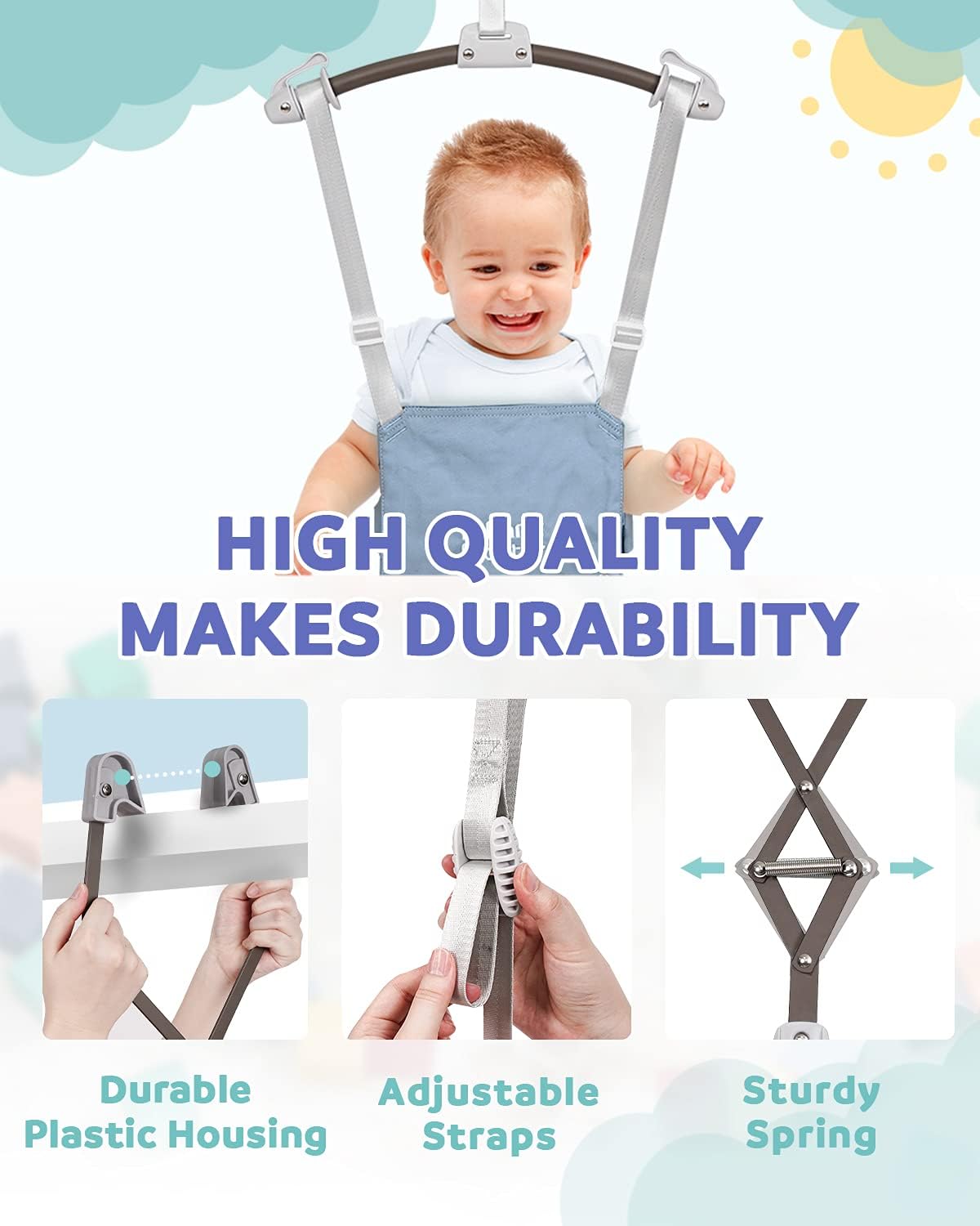 Infant Master Doorway Jumper, Johnny Jumper w/Adjustable Seat Bag, Durable Baby Door Bouncer & Swing Jumper w/Steel Spring, Wise Gift Choice for Infant & Toddler, Easy to Use, Blue