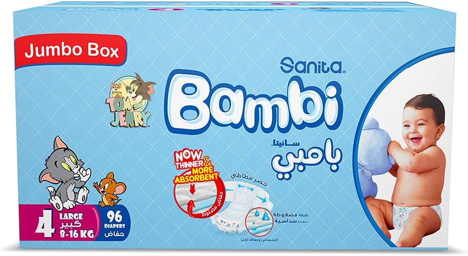 Sanita Bambi, Size 4, Large, 8-16 kg, Jumbo Pack, 62 Diapers
