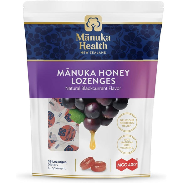 Manuka Health, MGO 400+ Manuka Honey Lozenges with Blackcurrant, 58 lozenges