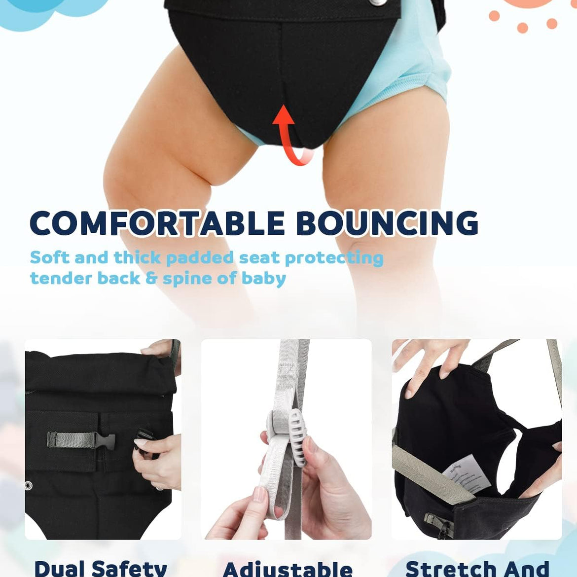 Infant Master Doorway Jumper, Johnny Jumper w/Adjustable Seat Bag, Durable Baby Door Bouncer & Swing Jumper w/Steel Spring, Wise Gift Choice for Infant & Toddler, Easy to Use, Blue