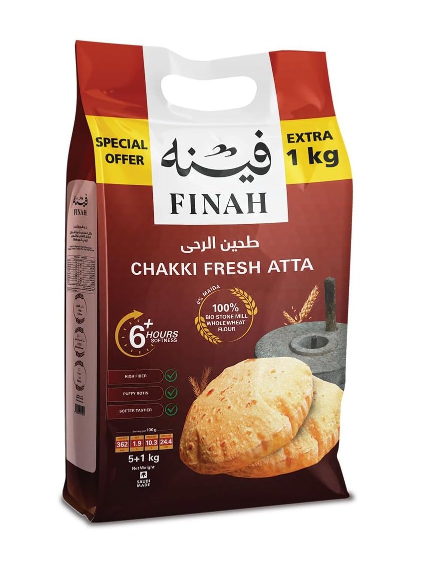Finah Chakki Fresh Atta 5Kg + 1Kg Extra