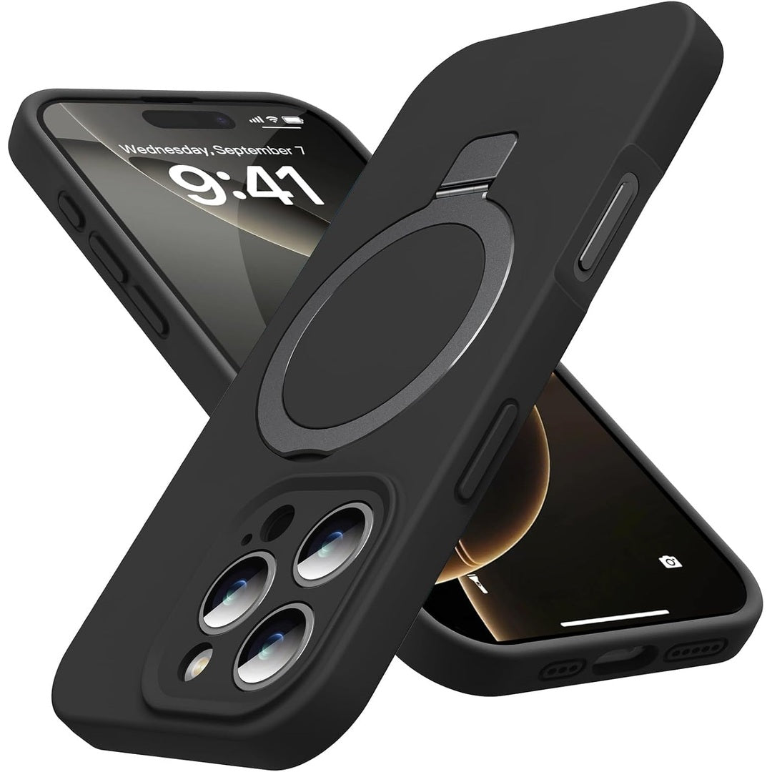Eligo for iPhone 14 Pro Case, Compatible with MagSafe, with Magnetic Invisible Stand,【Shockproof Military-Grade Protection】Soft Silicone Phone Cover with Kickstand for Apple 14 Pro (Black)