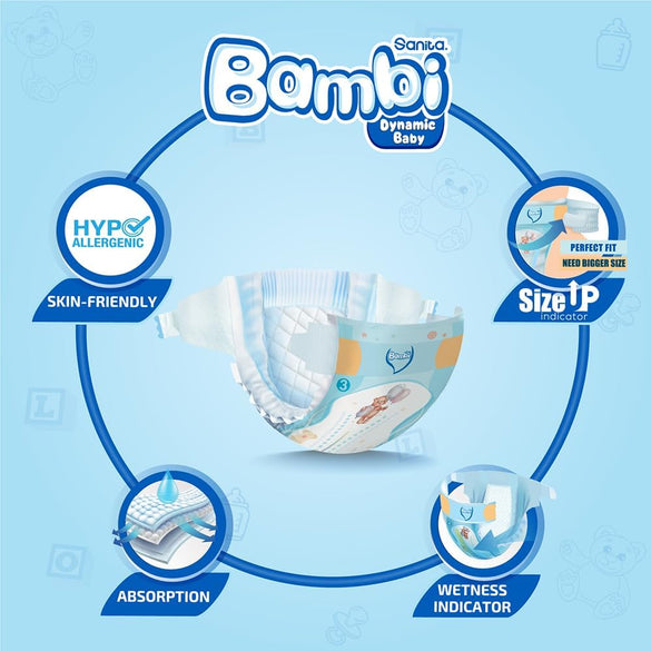 Sanita Bambi Baby Diapers Mega Pack Size 3, Medium, 6-11 KG, 184 Count