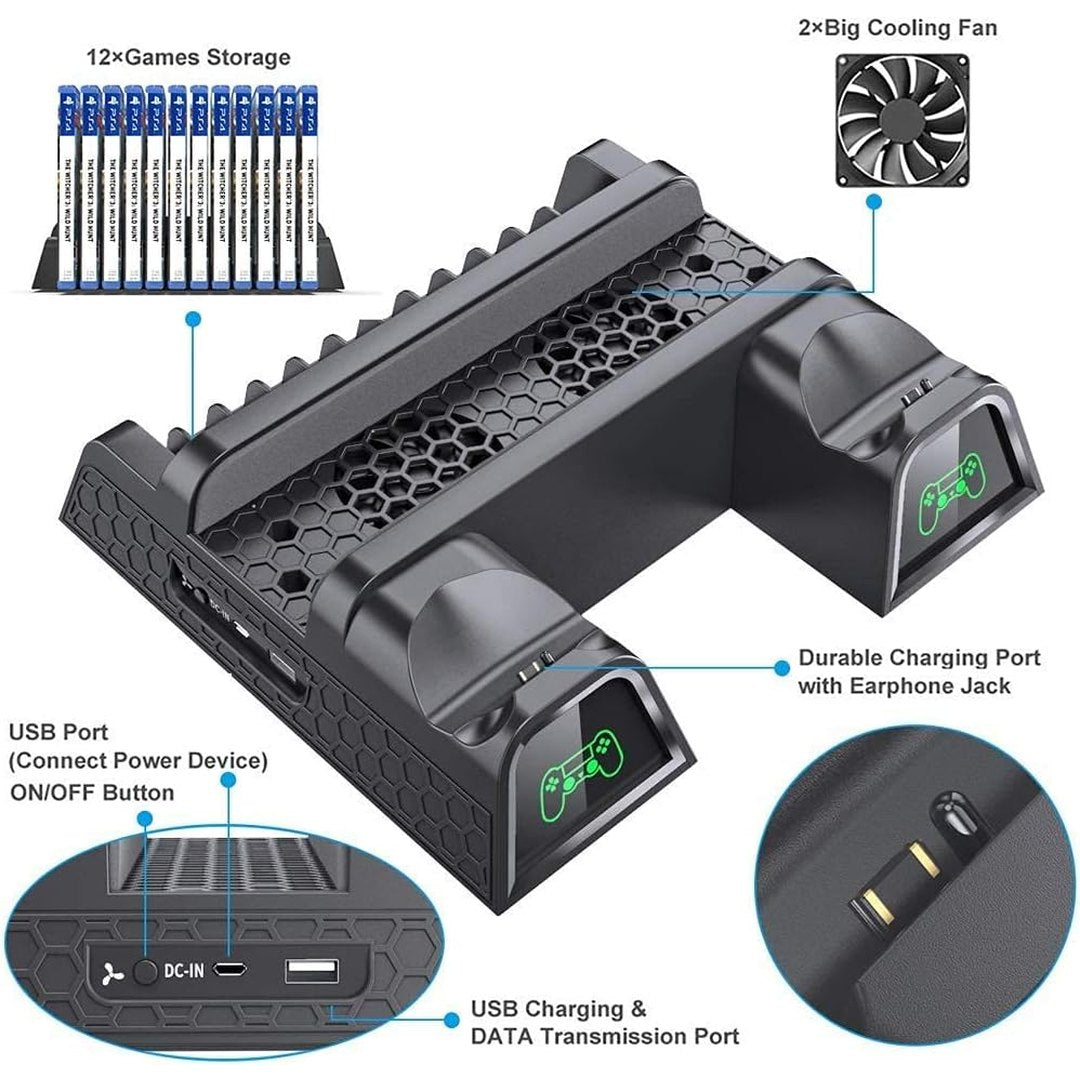 OIVO PS4/ PS4 Slim/ PS4 Pro Cooler, Vertical Cooling Stand, PS4 Controller Charger with LED Indicators, Charging Dock Station with Games Storage