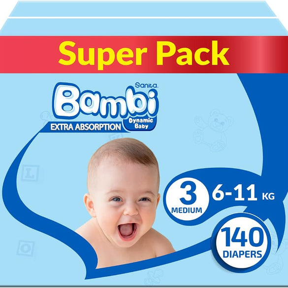 Sanita Bambi Baby Diapers Mega Pack Size 3, Medium, 6-11 KG, 184 Count