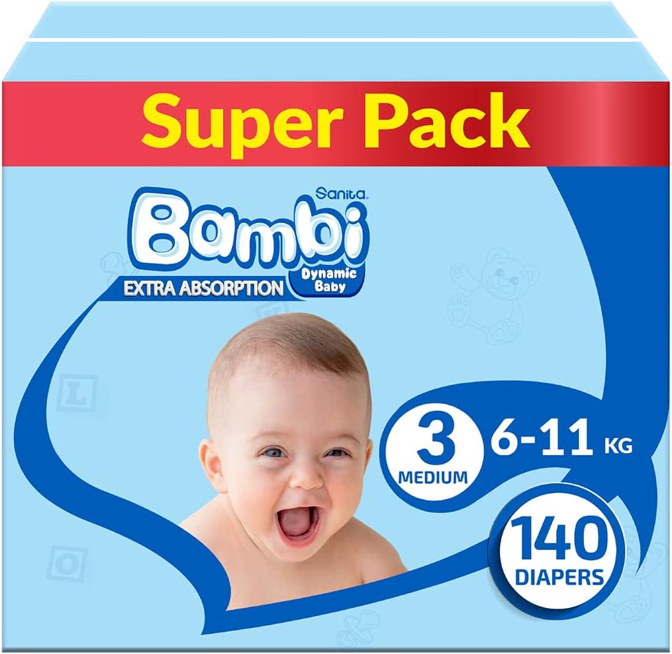 Sanita Bambi Baby Diapers Mega Pack Size 3, Medium, 6-11 KG, 184 Count