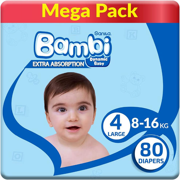 Sanita Bambi, Size 4, Large, 8-16 kg, Jumbo Pack, 62 Diapers