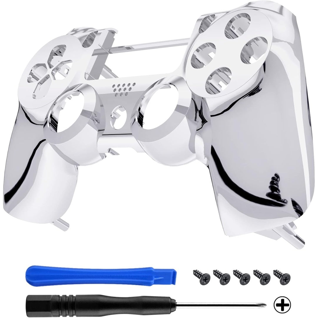 eXtremeRate Tri-color Gradients Faceplate Cover, Chrome Cyan Gold Red Front Housing Shell Case Replacement Kit for PlayStation 4 PS4 Slim PS4 Pro Controller (CUH-ZCT2 JDM-040 JDM-050 JDM-055)