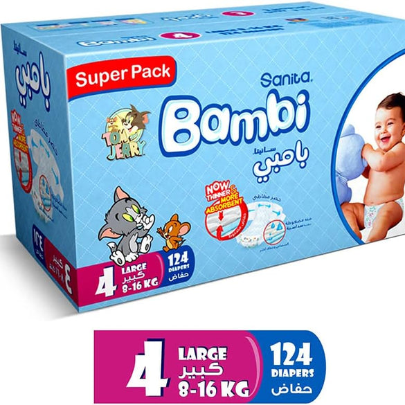 Sanita Bambi, Size 4, Large, 8-16 kg, Jumbo Pack, 62 Diapers