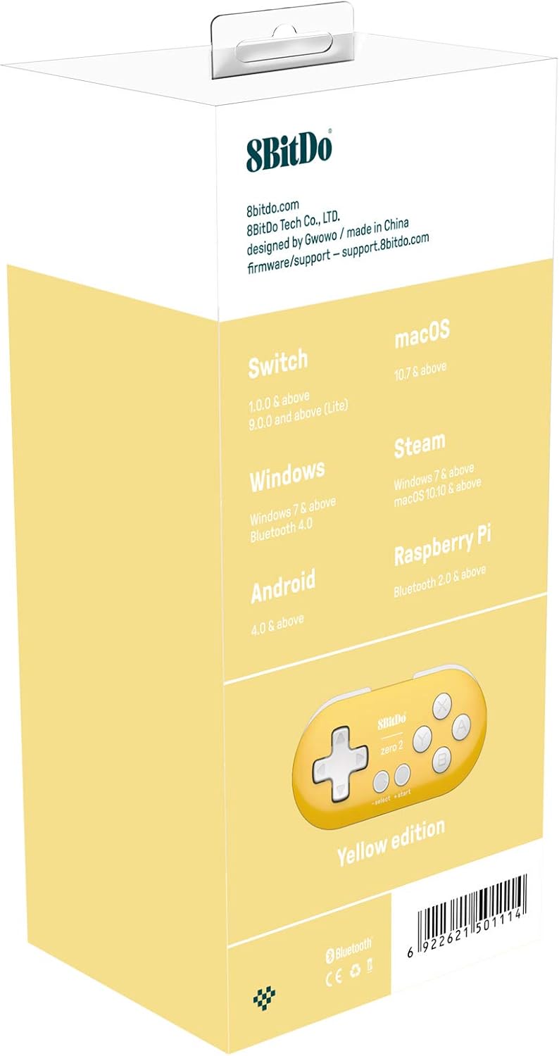 Nargos 8Bitdo Zero 2 Bluetooth Key Chain Sized Mini Controller for Nintendo Switch, Windows, Android and macOS (Yellow Edition)