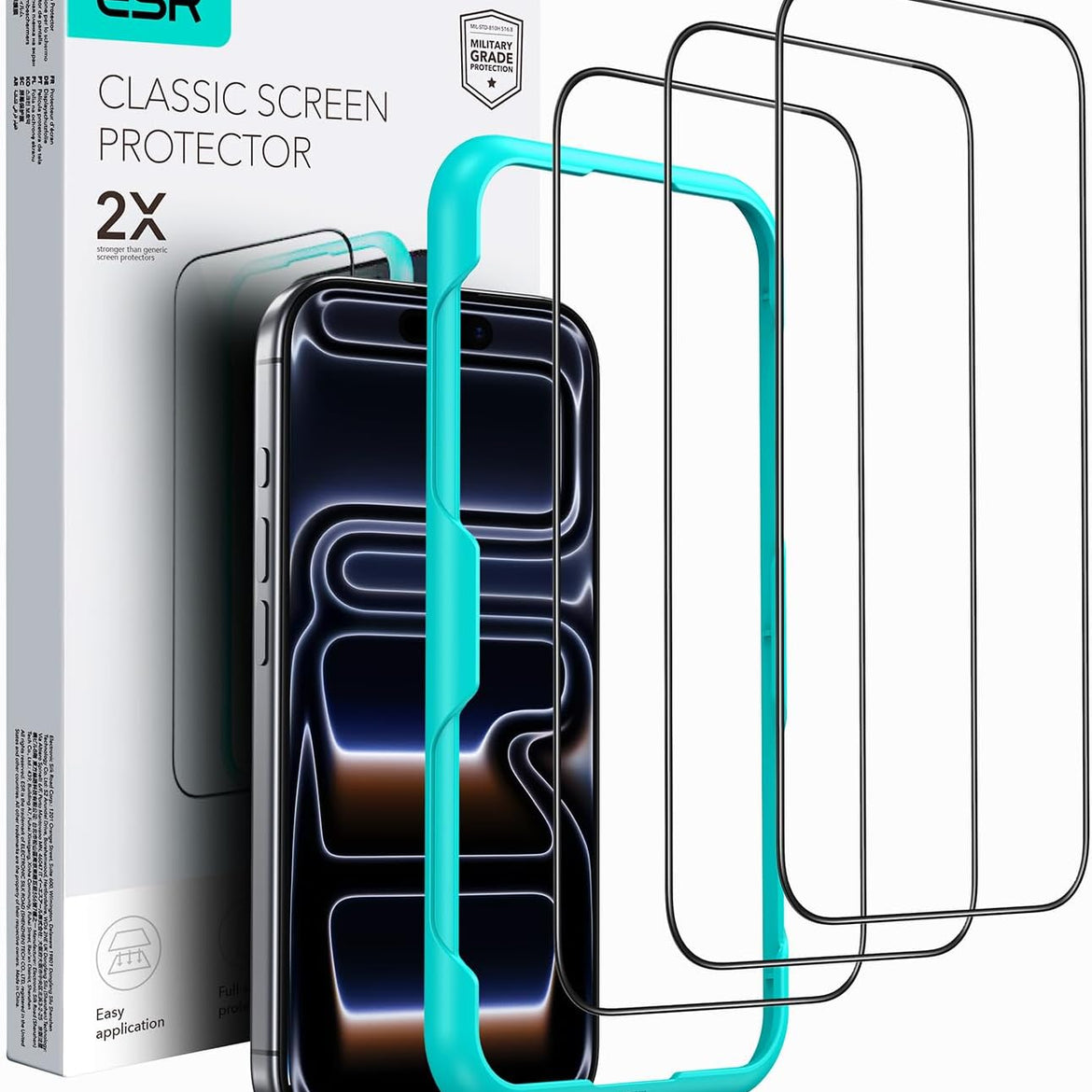 ESR 3 Pack for iPhone 17 Pro Max Screen Protectors, High Clarity, 9H Hardness Scratch Resistant, Military-Grade Tempered Glass, Shatterproof, Screen Guard with Easy Installation Tool