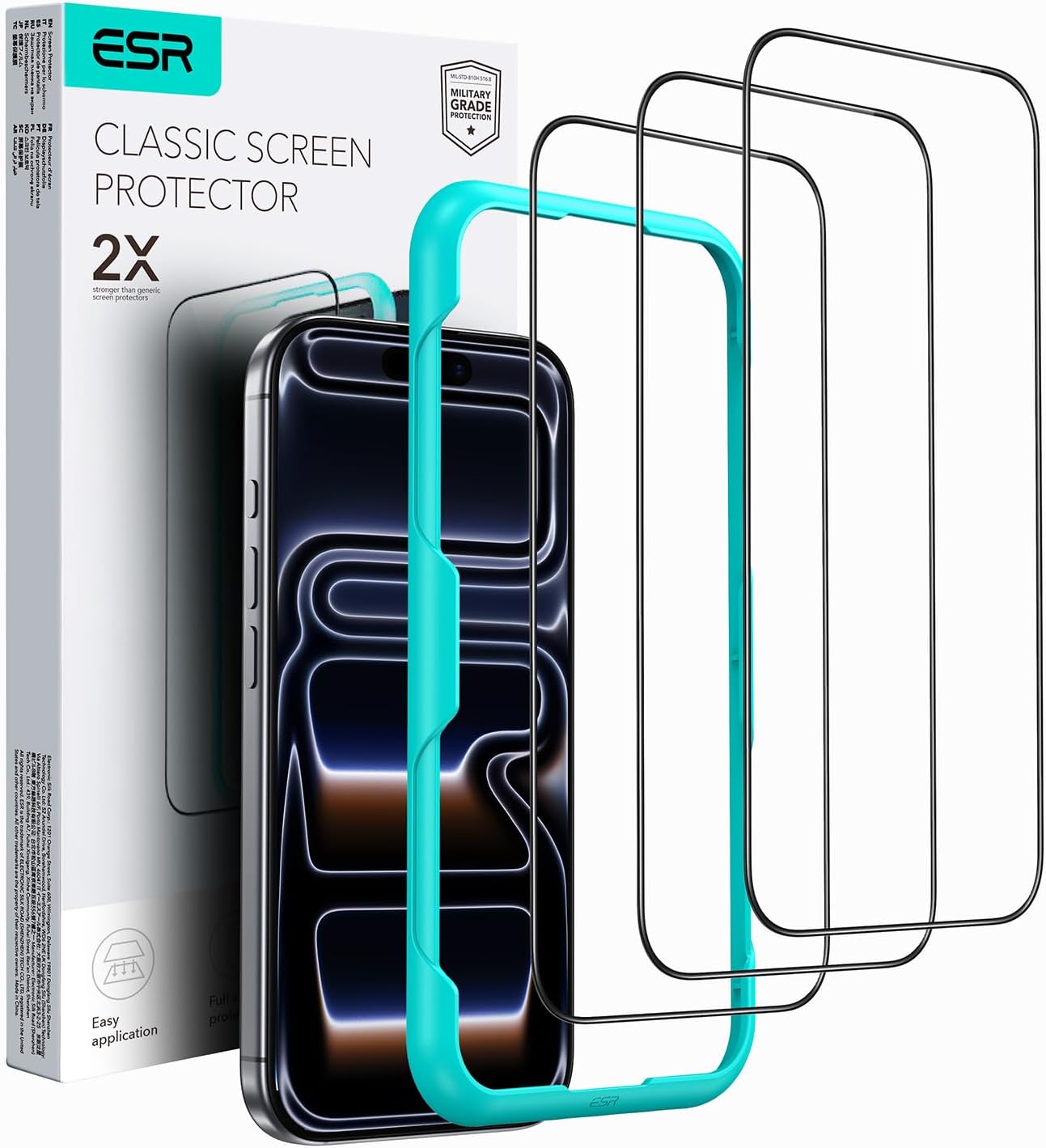 ESR 3 Pack for iPhone 17 Pro Max Screen Protectors, High Clarity, 9H Hardness Scratch Resistant, Military-Grade Tempered Glass, Shatterproof, Screen Guard with Easy Installation Tool