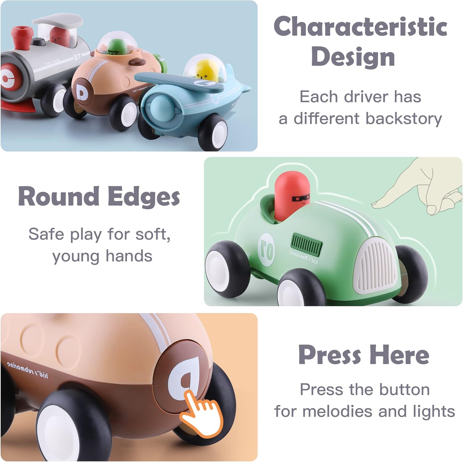 iPlay, iLearn Press to Go Car Toys for Toddlers 1-3, Baby Animal Racing Cars, Infant Play Vehicle Set