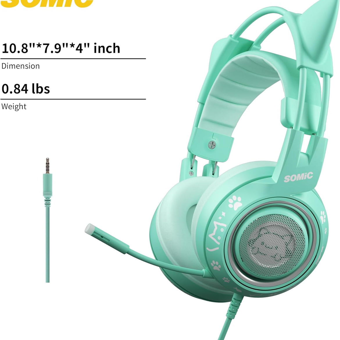 SOMIC G951s Pink Stereo Gaming Headset with Mic for PS4,Xbox,PC,Mobile Phone,3.5mm Noise Reduction Cat Ear Headphones Lightweight Over Ear Headphones for Girls