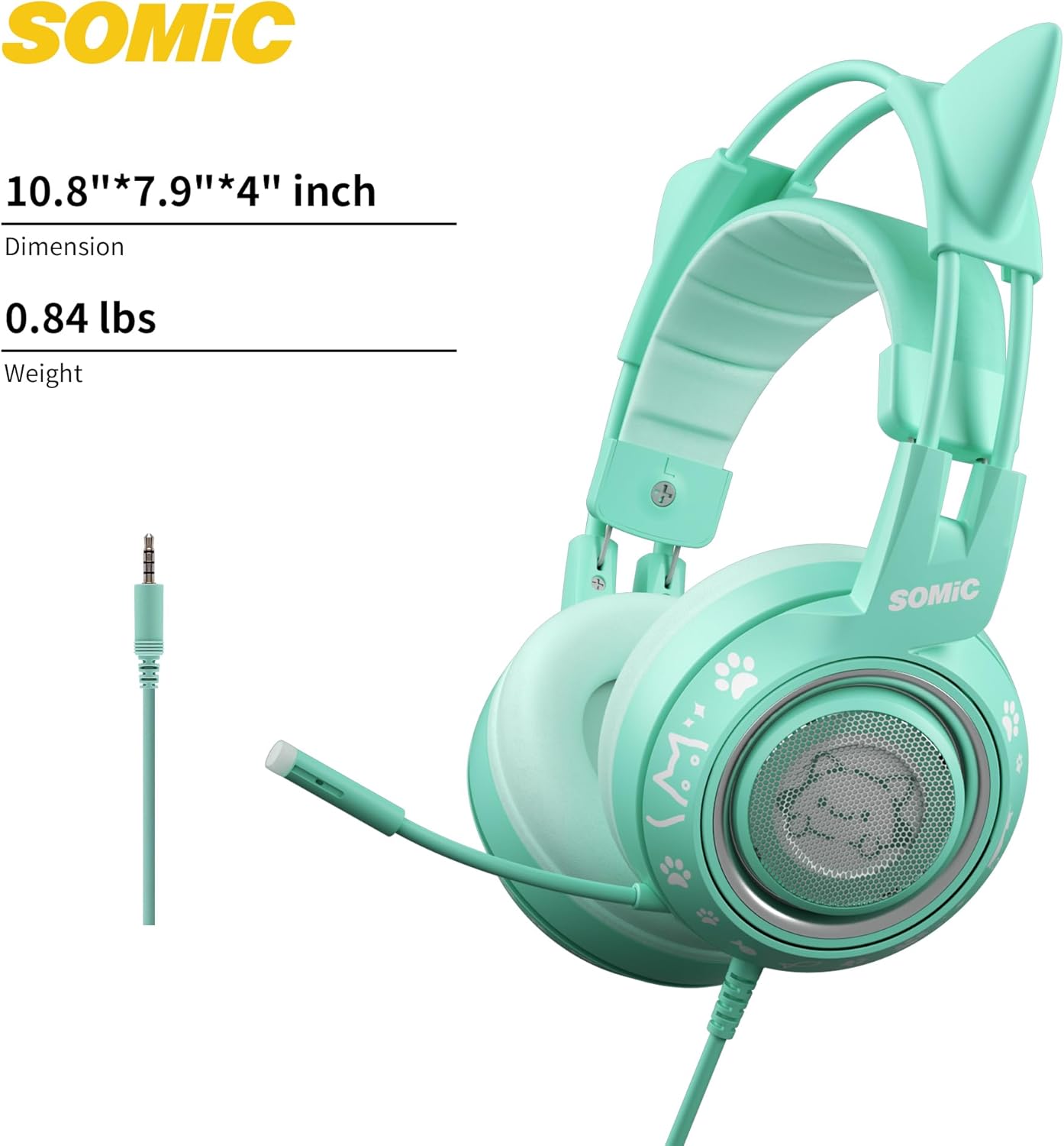 SOMIC G951s Pink Stereo Gaming Headset with Mic for PS4,Xbox,PC,Mobile Phone,3.5mm Noise Reduction Cat Ear Headphones Lightweight Over Ear Headphones for Girls