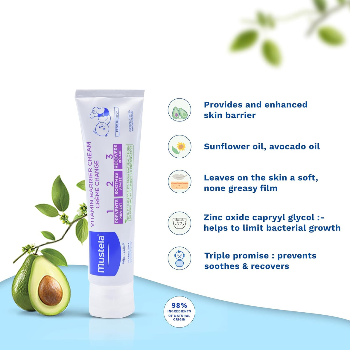 Mustela 1 2 3 Vitamin Barrier Cream, 50ml