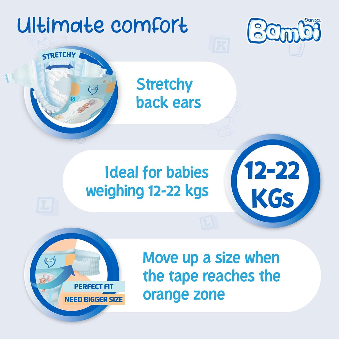 Sanita Bambi Baby Diapers Jumbo Pack Size 5, X-Large, 12-22 KG, 162 Count