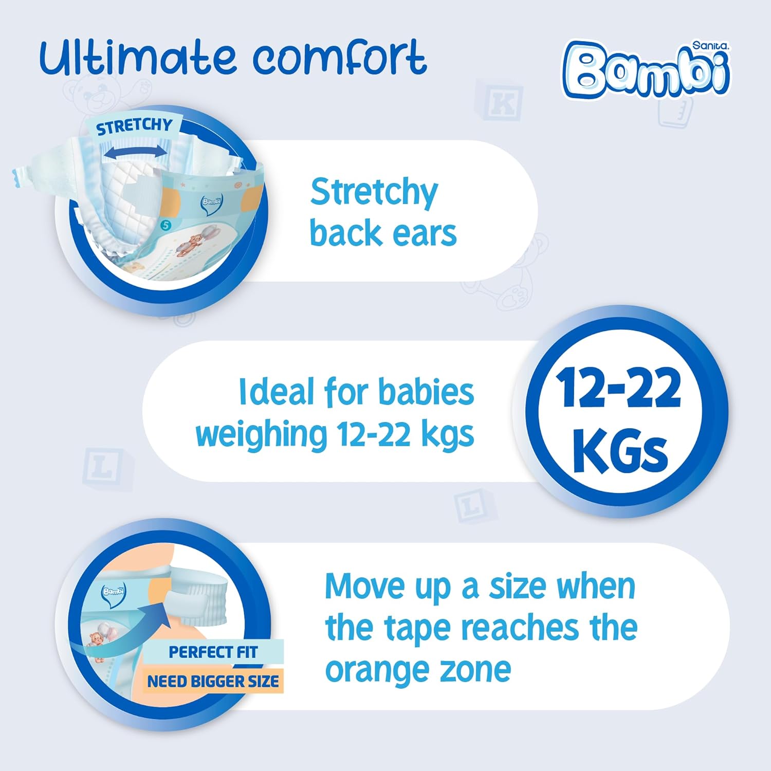Sanita Bambi Baby Diapers Jumbo Pack Size 5, X-Large, 12-22 KG, 162 Count