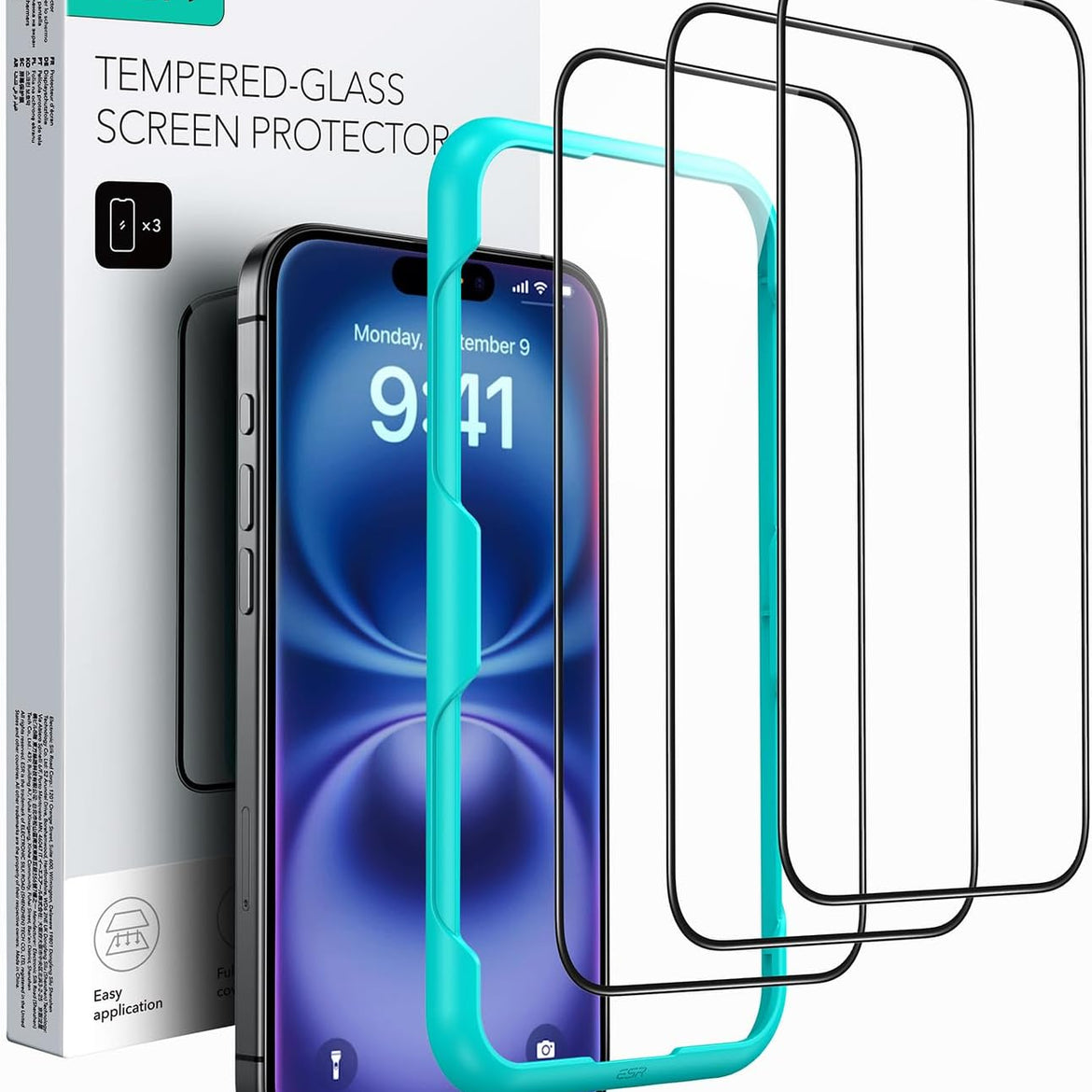 ESR 3 Pack for iPhone 17 Pro Max Screen Protectors, High Clarity, 9H Hardness Scratch Resistant, Military-Grade Tempered Glass, Shatterproof, Screen Guard with Easy Installation Tool