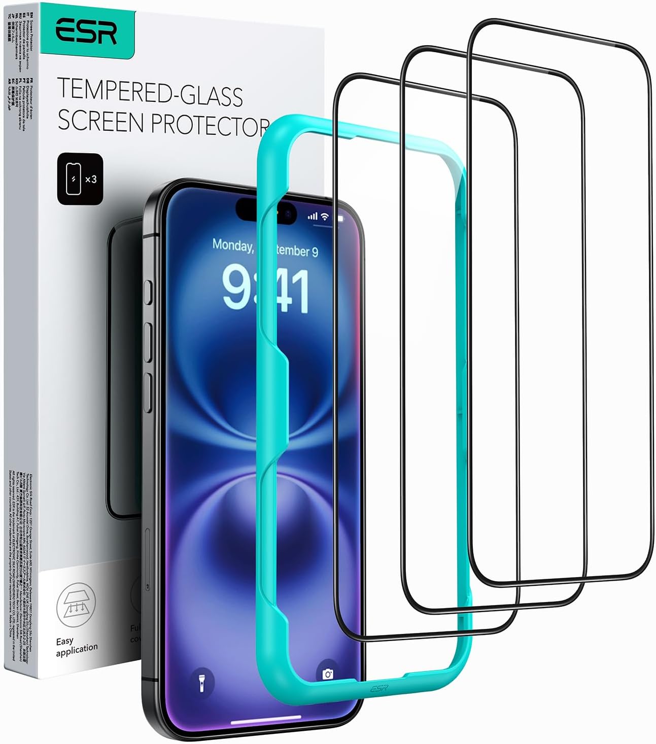 ESR 3 Pack for iPhone 17 Pro Max Screen Protectors, High Clarity, 9H Hardness Scratch Resistant, Military-Grade Tempered Glass, Shatterproof, Screen Guard with Easy Installation Tool